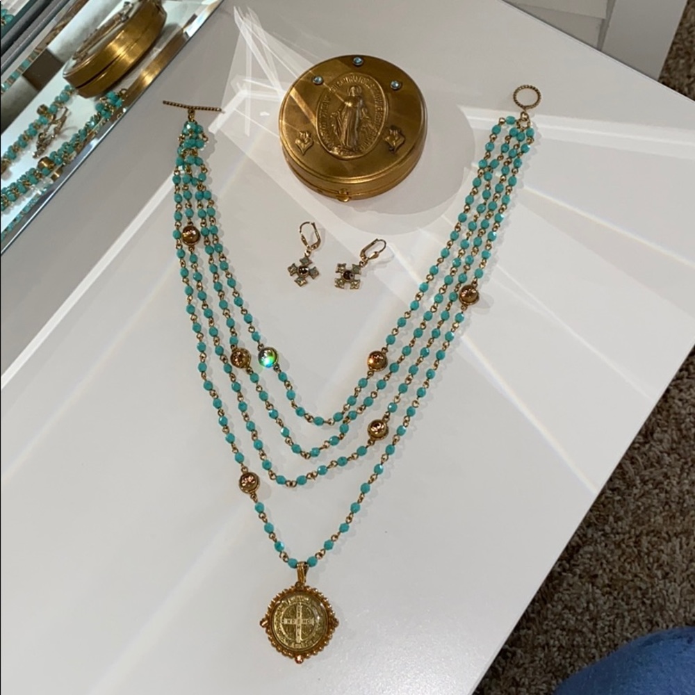 Rosary bead necklace and earrings bundle with beautiful case